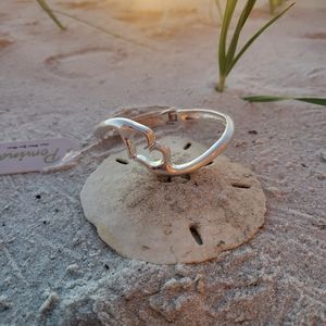 Silver heart hands bangle bracelet